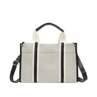 Sac fourre-tout en toile de coton de haute qualité avec bande décorative en PU, idéal pour le quotidien et les tenues tendance