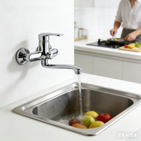 Robinet de cuisine mural moderne en alliage de zinc, mitigeur monocommande céramique eau chaude/froide pour hôtel et maison