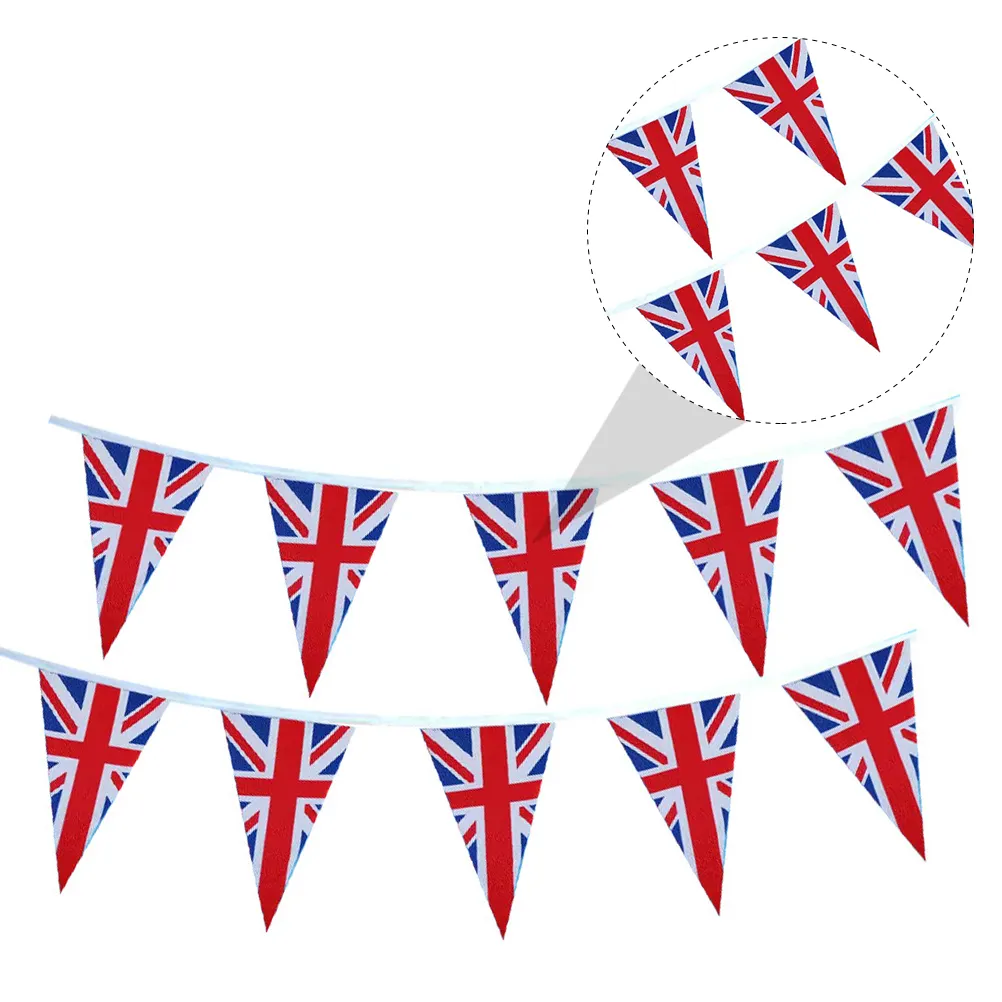 Huiyi Juegos deportivos baratos Evento Reunión Fiesta Rectángulo Triángulo Gran Bretaña Reino Unido Bandera Bunting Banner Union Jack Bunting String Flag