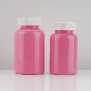 Pembe 300ml kapasiteli yuvarlak PET plastik şişe Vitamin kapsül konteyner ekran baskı hapları sıvı ambalaj vidalı kapak mühür - Product Image 2