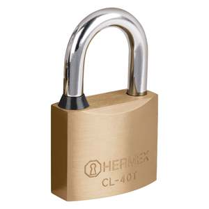 Blocco in ottone CL-40T Hermex da 40mm con gancio corto e confezione Blister per chiave tubolare - Product Image 2