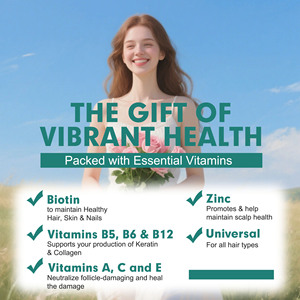 Hair Health <b>Gummies</b> with <b>Biotin</b> Vitamins and Zinc for Stronger Hair Radiant Skin and Healthy Nails Beauty products - Product Image 2