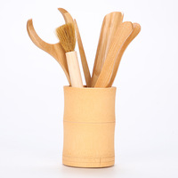 Ensemble de six ustensiles de thé GongFu écologiques en bambou : cuillère, pinces, aiguille à thé Detong, entonnoir – Classique et simple