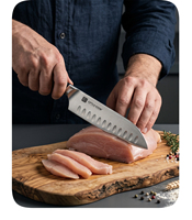 Cuchillo Santoku Profesional de 7 Pulgadas, Acero X50CrMoV15, Hoja Ultra Afilada, Cuchillo de Cocina Japonés para Cortar Pescado y Carne
