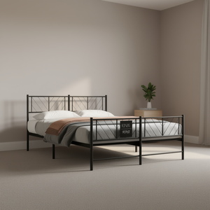 Cadre de lit en métal de taille king en acier peint en poudre noire, 59 x 79 pouces, design industriel, meubles de chambre à coucher - Product Image 2