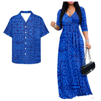 Tenues Assorties Noires et Blanches Tribales pour Couples : Chemises Hawaïennes Boutonnées pour Hommes et Robes Longues Maxi pour Fêtes de Couples 2026