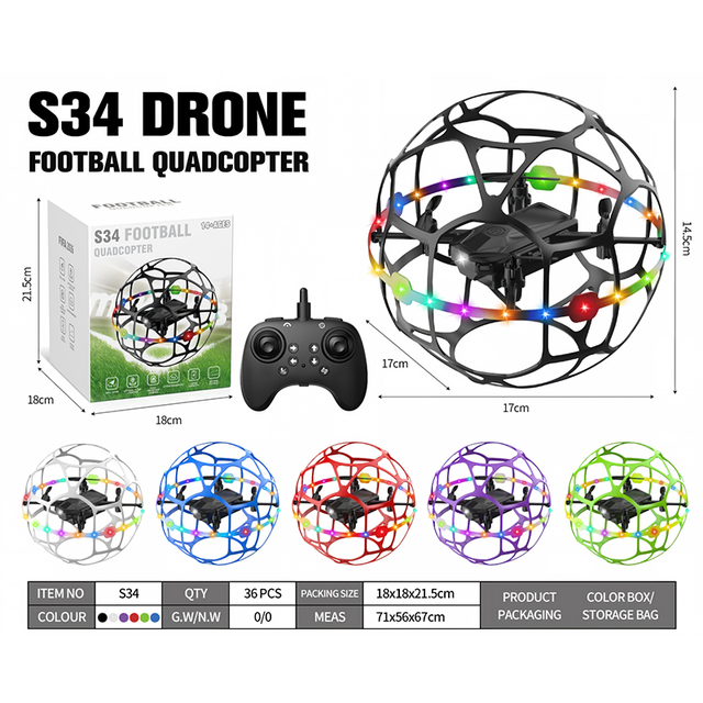 S34 Football Drone with Protective Cage, 360° Flips, Altitude Hold XSY