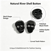 Kancing Bentuk Tengkorak Kerang Sungai Kustom, Kancing Pakaian Kerang Alami Kelas Atas untuk Kemeja dan Aksesoris Fashion