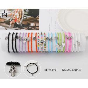 Braccialetto Elastico con Perline di Riso Monocolore Z, Charm in Acciaio Inossidabile, Stile Bohémien, Regalo Unisex, 2400 Pezzi in Scatola - Product Image 3
