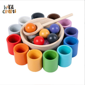 Bolas y tazas de arcoíris <span class=keywords><strong>para</strong></span> niños, aprendizaje preescolar educativo de juguete, clasificación de colores, juego de clasificación de madera - Product Image 2