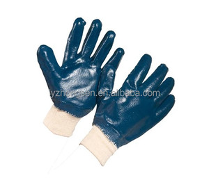 Gants enduits de nitrile entièrement bleus tricotés au poignet en coton de vente chaude - Product Image 1