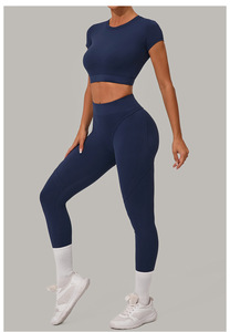 Nuevo Conjunto de Yoga Ajustado y de Secado Rápido, Conjunto Deportivo de Manga Corta <span class=keywords><strong>para</strong></span> <span class=keywords><strong>Correr</strong></span>, Ropa Deportiva con Espalda Descubierta <span class=keywords><strong>para</strong></span> <span class=keywords><strong>Mujer</strong></span> - Product Image 3