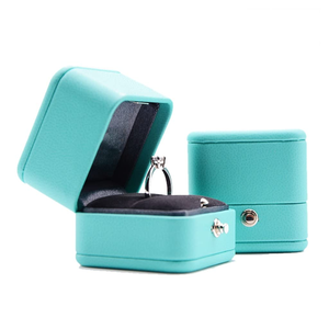Custom Blue <b>T</b> Leather European Style Luxury Jewelry Box Rounded Diamond Square Pattern for Ring Pendant Necklace Packaging - Product Image 3