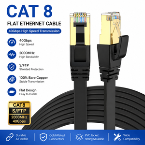 Cable Ethernet Plano Cat8 S/FTP de Fábrica, 40Gbps 2000MHz RJ45 30AWG, Cable de Conexión de Cobre Desnudo con PVC, Fabricante OEM - Product Image 1