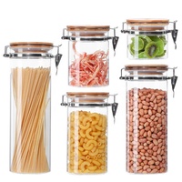 Pot de conservation alimentaire en verre borosilicate transparent avec couvercle en bambou à fermeture hermétique pour la cuisine à domicile