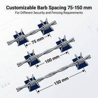 Fil barbelé OEM ODM de calibre 16 à 4 points, rouleau avec surface galvanisée/PVC, distance entre les barbelés 75-150 mm, pour clôture de protection