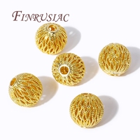 Perles d'espacement rondes creuses plaquées or 18 carats de haute qualité pour la fabrication de bracelets et de colliers, accessoires de bijoux DIY