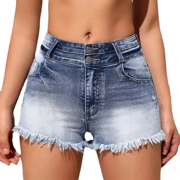 New Fashion Women's Tassel Casual Jeans Button Denim Mid Waist Washed Shorts Jeans