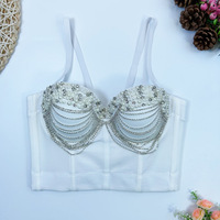 Nuisette Sexy pour Femme avec Corset à Strass et Franges, Soutien-Gorge Fin Intégré