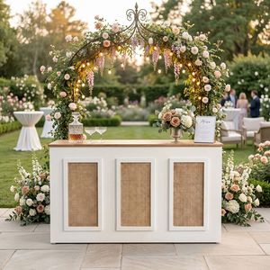 Tavolo da <span class=keywords><strong>Bar</strong></span> Personalizzato in Compensato con Decorazioni in Vero Rattan, <span class=keywords><strong>Bancone</strong></span> per Matrimoni ed Eventi - Product Image 1