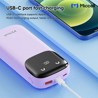 Miccell Grosir Power Bank Portabel PD 22.5W Mini 10000mAh Pengisian Cepat Kabel Terintegrasi Layar LED Tahan Air Untuk Penggunaan Luar Ruangan