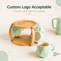 Ensemble de théière et tasses en céramique marbrée dorée de luxe, logo personnalisé, ensemble de thé pour fête du thé