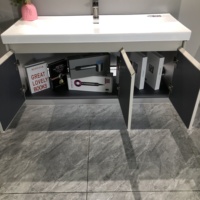 WJL Meuble de salle de bain moderne de qualité hôtelière, vasque intégrée en céramique rectangulaire murale de 110 cm avec miroir, facile à nettoyer