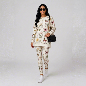 Ensemble de survêtement 2 pièces pour femme avec sweat-shirt et leggings à imprimé floral papillon - Product Image 1