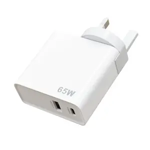 Travel Chargers GAN Power charging adapter UK Us Plug Qc 3.0 65W type C GAN mobile phone charger 9V/5V USB wall charger