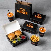 Boîte à hamburger avec porte-gobelet, ensemble d'emballage pour hamburger et boisson, plateau en papier pour restaurants de restauration rapide