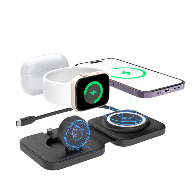 NEW Portable 4 in 1 Wireless Charger Desktop Station Foldable Magnetic Wireless Charging Stand with Expansion Cable
