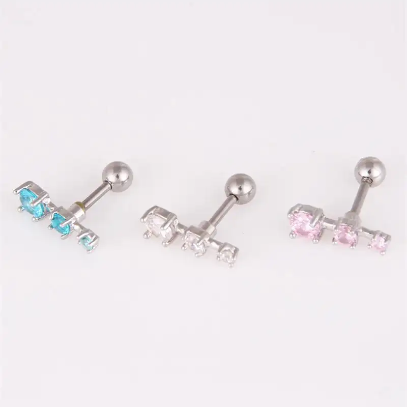 Chic Zircon Stud Earring Round White Pink Blue Crystal Stainless Steel Body Piercing Jewelry for Men Women Ear Bone Piercing