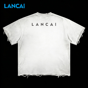 Conjunto Deportivo Lancai de Dos Piezas, Transpirable, Ligero, Reversible, Estilo Hip Hop, Lavado Ácido, con Estampado en Relieve y Corte Recortado, 100% Algodón - Product Image 4