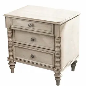 High quality bedroom furniture french vintage solid wood oak antiqued white nightstands