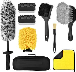 Kit de nettoyage de <span class=keywords><strong>voiture</strong></span> 9 pièces : Gant imperméable, brosses à double dureté, <span class=keywords><strong>brosse</strong></span> plate pour jantes et serviette absorbante - Product Image 1