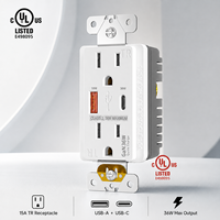 Prise USB-A USB-C 15A GaN 36W à charge rapide, résistante aux manipulations, double prise 125V 60Hz homologuée CULus