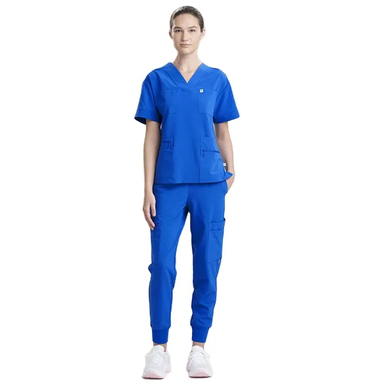 Set seragam perawat medis blus biru Royal desain seragam pembersih grosir