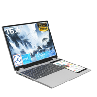 Nuovo Laptop Intel N95 Quad-Core con Doppio Schermo 15.6"+7" Display IPS, 16GB RAM, 256GB SSD, Tastiera Inglese, Windows 11 per Studenti