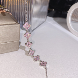 <span class=keywords><strong>Versa</strong></span> Fleur de Cerisier Nouveau Trèfle à Quatre Feuilles Couleur Trésor Zircon <span class=keywords><strong>Bracelet</strong></span> à Breloques Argent Sterling Plaqué Or Micro-incrustation Fort - Product Image 6