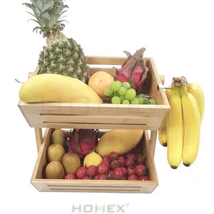 竹水果篮2层水果碗，用于厨房台面，大容量蔬菜储物架