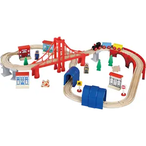 Wholesale Cheap Educational 70 Pcs Railway Wooden Toy Train Sets For Kids Wooden Railway Toys