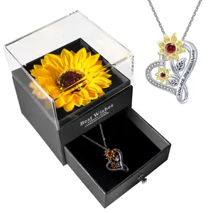 Mothers Day Gifts Simulated Flower Sunflower Gift Box With Necklace For Mother's Day Birthday Valentines Anniversary Gift