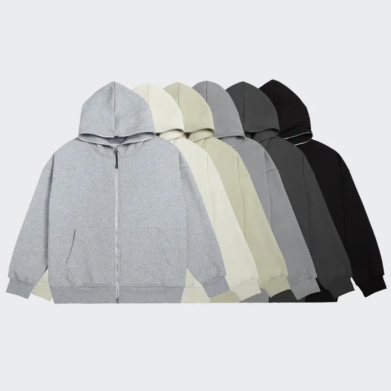 Custom logo black heavyweight zip up hoodie unisex 100% cotton blank full face zip casual hoodies jacket for men