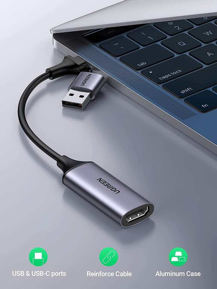 UGREEN Video Capture Card 4K HD-MI to USB-A/USB-C HD-MI Capture Card ...