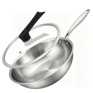 <span class=keywords><strong>Wok</strong></span> <span class=keywords><strong>de</strong></span> Acero Inoxidable <span class=keywords><strong>de</strong></span> Triple Capa Sin Recubrimiento, Antiadherente, Apto para Inducción, con Tapa <span class=keywords><strong>de</strong></span> Vidrio, Apto para Lavavajillas/Horno, con Mango que se Mantiene Frío - Product Image 1