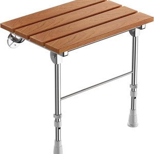 Chaise de salle de bain pliante murale en fer et bois, siège de douche en bois massif pour personnes âgées et femmes enceintes - Product Image 2