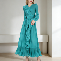 Robe longue plissée asymétrique de style vintage Miyake 2026 pour femme, haute qualité, pour soirée, taille décontractée