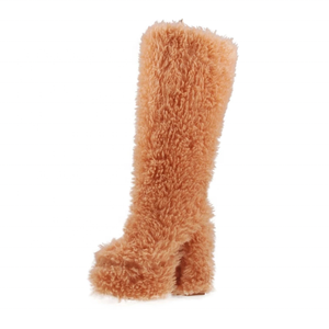 Bottes en fourrure douces et confortables, à enfiler, en peluche, pour l'hiver et l'automne, pour femmes, chaudes, hauteur genou, talon épais, taille personnalisée 43, antidérapantes - Product Image 5