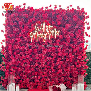 Decoración de Pared de Flores de Rosas Rojas para el Día de San Valentín, Decoración de Boda Personalizada de Fábrica, Fondo de Pared de Flores de 8 pies x 8 pies - Product Image 2