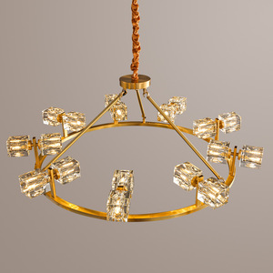 โคมไฟระย้าสไตล์โพสต์โมเดิร์นทองแดงแท้สำหรับห้องนั่งเล่น โคมไฟคริสตัลทรงสี่เหลี่ยมหรูหราสไตล์นอร์ดิก ใช้พลังงานไฟฟ้ากระแสสลับ - Product Image 2